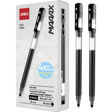 Deli 0.5 মিমি জেল পেন ব্ল্যাক ইংক - 12 পিস - EG16-BK