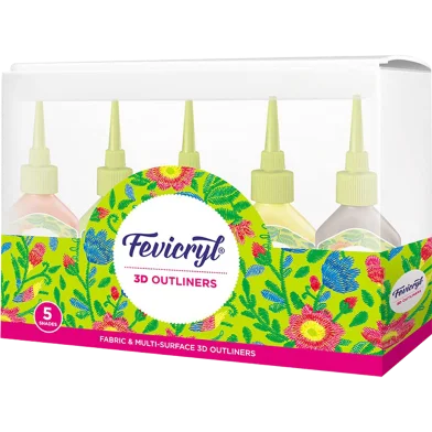Fevicryl 3D আউটলাইনার রেগুলার কিট, ফেব্রিক ও মাল্টি-সারফেস 3D আউটলাইনার অ্যাসোর্টেড প্যাক, মাল্টি কালার, 20 মিলি - 5 পিস
