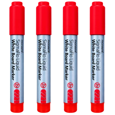 Monami SigmaFlo লিকুইড হোয়াইট বোর্ড মার্কার 4 পিস -রেড
