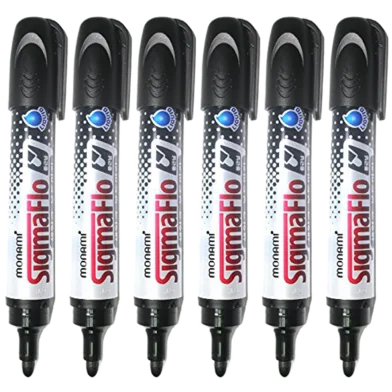 Monami Sigmaflo হোয়াইট বোর্ড মার্কার রাউন্ড টিপ ব্ল্যাক- 6 পিস