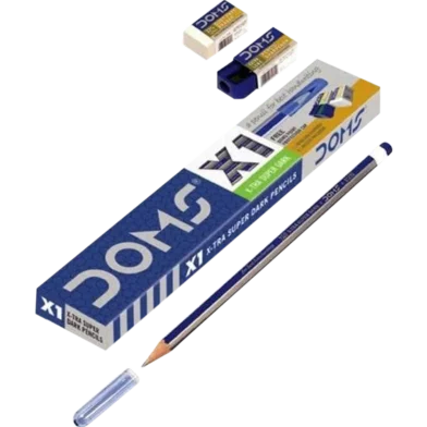 Doms X1 পেন্সিল সহ ইরেজার ও শার্পনার - ব্ল্যাক (প্যাক অফ 10)