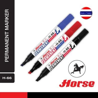 Horse পারমানেন্ট মার্কার H-66 (চিজেল টিপ) - ব্ল্যাক (2 পিস)