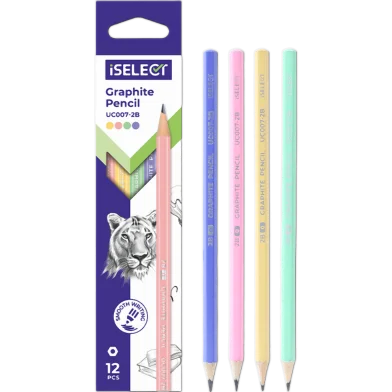 Deli iSelect Hex-ম্যাকারন গ্রাফাইট পেন্সিল 2B-12 পিস - UC007-2B