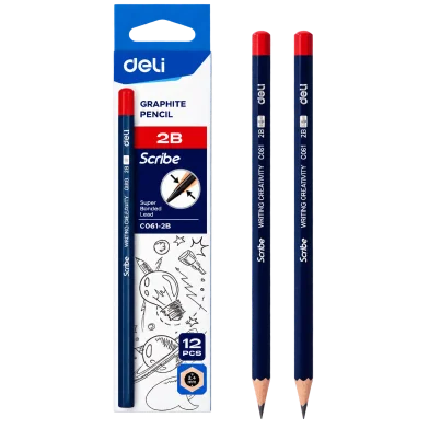 Deli স্ক্রাইব গ্রাফাইট পেন্সিল-Hex-2B-12 পিস - WC061