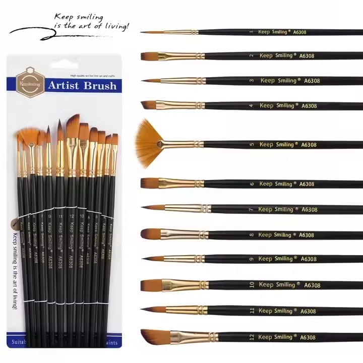 Keep Smiling আর্টিস্ট 12pcs নাইলন হেয়ার ব্রাশ সেট – Black