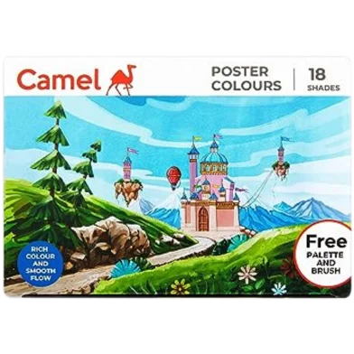 Camlin Kokuyo প্যাক অফ 18 শেড বোতল 10 মিলি প্রতিটি, 1 প্যালেট, 1 ব্রাশ