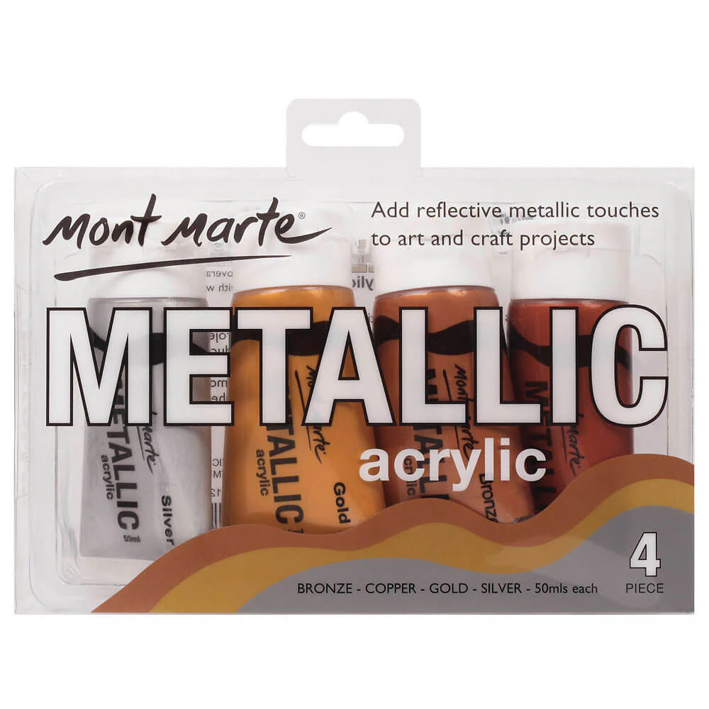 Mont Marte মেটালিক অ্যাক্রিলিক পেইন্ট সেট 4pcs x 50ml (1.7 US fl.oz)