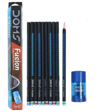 Doms Fusion X-Tra সুপার ডার্ক পেন্সিল - 10 পিস সহ ফ্রি 1 ইরেজার 1 শার্পনার