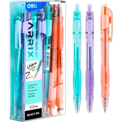 Deli Arrix জেল পেন 0.5 মিমি ব্ল্যাক ইংক 12 পিস - EG09-BK