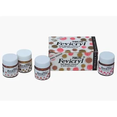 Fevicryl অ্যাক্রিলিক কালার- পার্ল মেটালিক কিট - 60 মিলি (2 গোল্ড, 1 Sliver, 1Bronze, 1 Rust, 1 কপার)