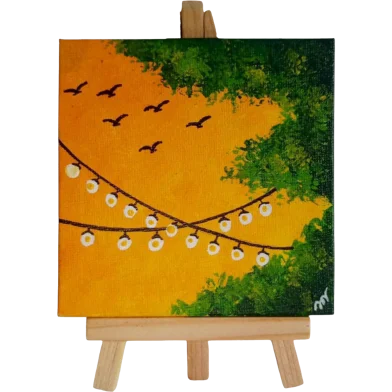 হ্যান্ড-পেইন্টেড অ্যাক্রিলিক মিনি ক্যানভাস সহ উডেন ইজেল 4×4 ইঞ্চি – টোয়াইলাইট মোমেন্ট