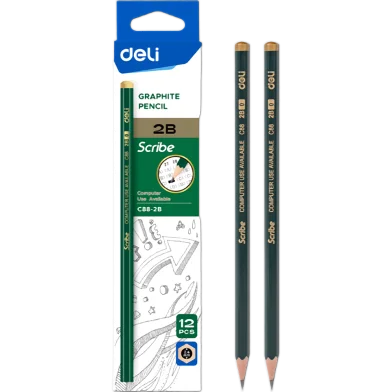 Deli স্ক্রাইব গ্রাফাইট পেন্সিল-Hex-2B-12 পিস - EC88-2B