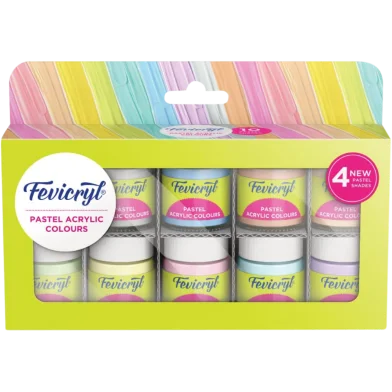 Fevicryl অ্যাক্রিলিক কালার প্যাস্টেল কিট ড্যাশ 10 কালার X 15 মিলি ড্যাশ ডিআইওয়াই পেইন্ট, Rich পিগমেন্ট