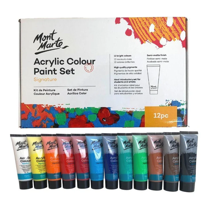 Mont Marte অ্যাক্রিলিক কালার পেইন্ট সেট সিগনেচার 12pc x 75ml (2.54oz)
