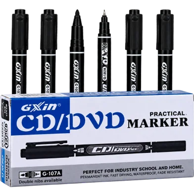 Gxin CD/DVD/ওএইচপি মার্কার পেন- ব্ল্যাক 12 পিস
