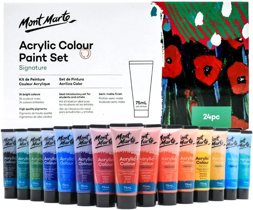 Mont Marte অ্যাক্রিলিক কালার পেইন্ট সেট সিগনেচার 24pc x 75ml (2.54oz)