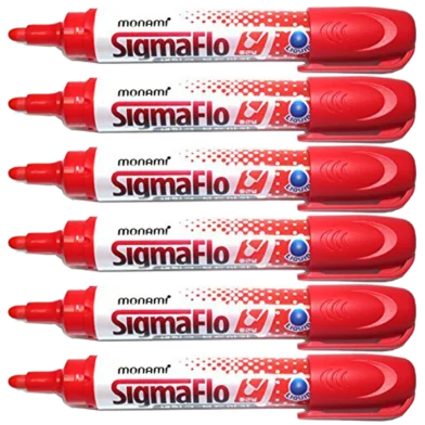 Monami Sigmaflo হোয়াইট বোর্ড মার্কার রাউন্ড টিপ 6 পিস - রেড ইংক