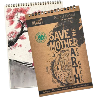 Hearts ন্যাচারাল ক্যানভাস ড্রয়িং প্যাড A5 - 120 জিএসএম হ্যান্ডমেড পেপার