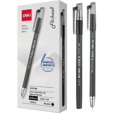 Deli Flickwell বলপয়েন্ট পেন-0.7 মিমি-12 পিস - EQ120-BK