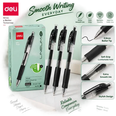 Deli Lineum জেল পেন (বুলেট টিপ) 0.5 মিমি-12 পিস - EG087-BK — ছবি 2
