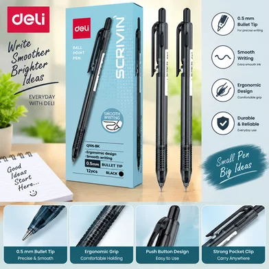 Deli Scrivin বলপয়েন্ট পেন 0.5 মিমি-12 পিস - EQ105-BK — ছবি 2