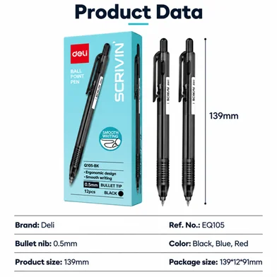 Deli Scrivin বলপয়েন্ট পেন 0.5 মিমি-12 পিস - EQ105-BK — ছবি 4