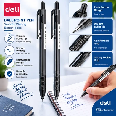 Deli Scrivin বলপয়েন্ট পেন 0.5 মিমি-12 পিস - EQ105-BK — ছবি 5