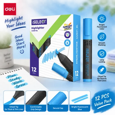Deli iSelect হাইলাইটার-12 পিস - UU601-BL — ছবি 2