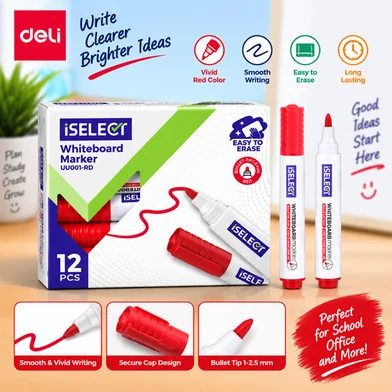 Deli iSelect হোয়াইটবোর্ড মার্কার-12 পিস - UU001-RD — ছবি 2