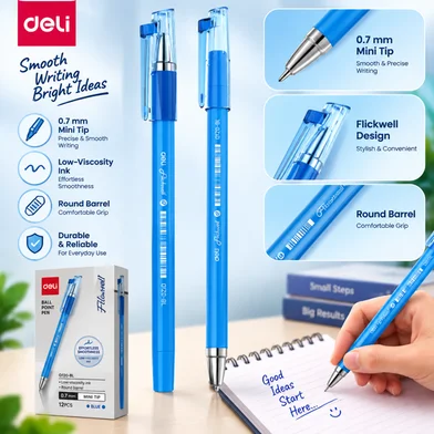 Deli Flickwell বলপয়েন্ট পেন-0.7 মিমি-12 পিস - EQ120-BL — ছবি 5