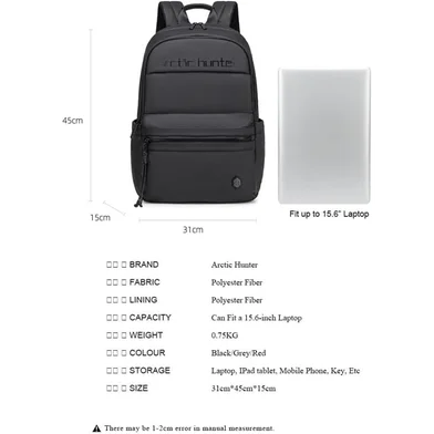 Arctic Hunter B00536 15.6 ইঞ্চি ল্যাপটপ ব্যাকপ্যাক (ব্ল্যাক) — ছবি 5