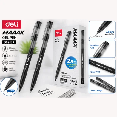 Deli Maaax জেল পেন-0.5 মিমি-12 পিস - EG62-BK — ছবি 3