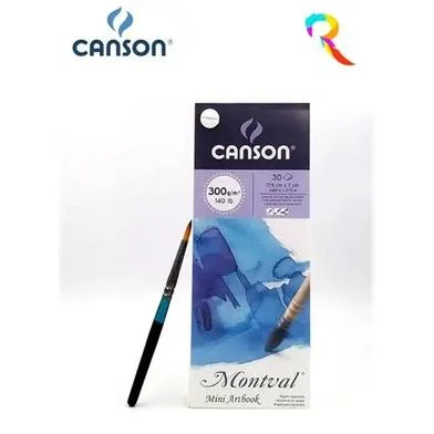 Canson Montval ওয়াটারকালার 300 জিএসএম কোল্ড প্রেসড 17.5 x 7 সেমি মিনি আর্ট বুক সহ 1 ওয়াটারকালার ব্রাশ (হোয়াইট, 30 শিট) — ছবি 2